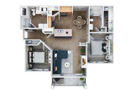 Floor plan for 2 beds, 2 baths, 1346 sqft